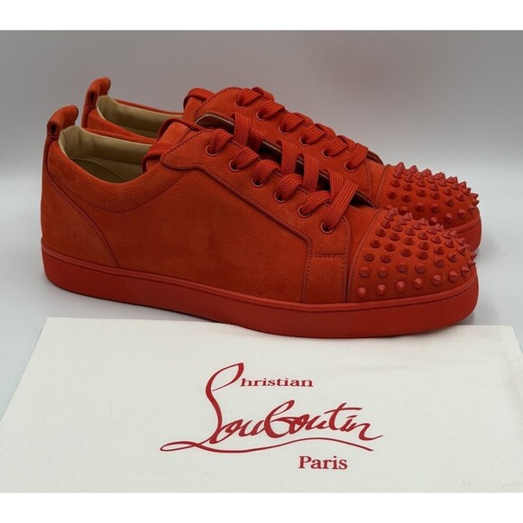 AUTHENTIC Christian Louboutin Junior Orange Suede Sneakers 44.5 EU 11.5 US